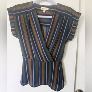Monteau Olive and Brown Striped Blouse